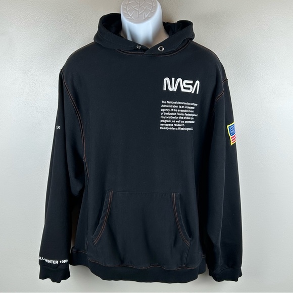 Heron Preston Nasa Hoodie Mens XL Black Embroidered Top Stitching Streetwear - Picture 1 of 14
